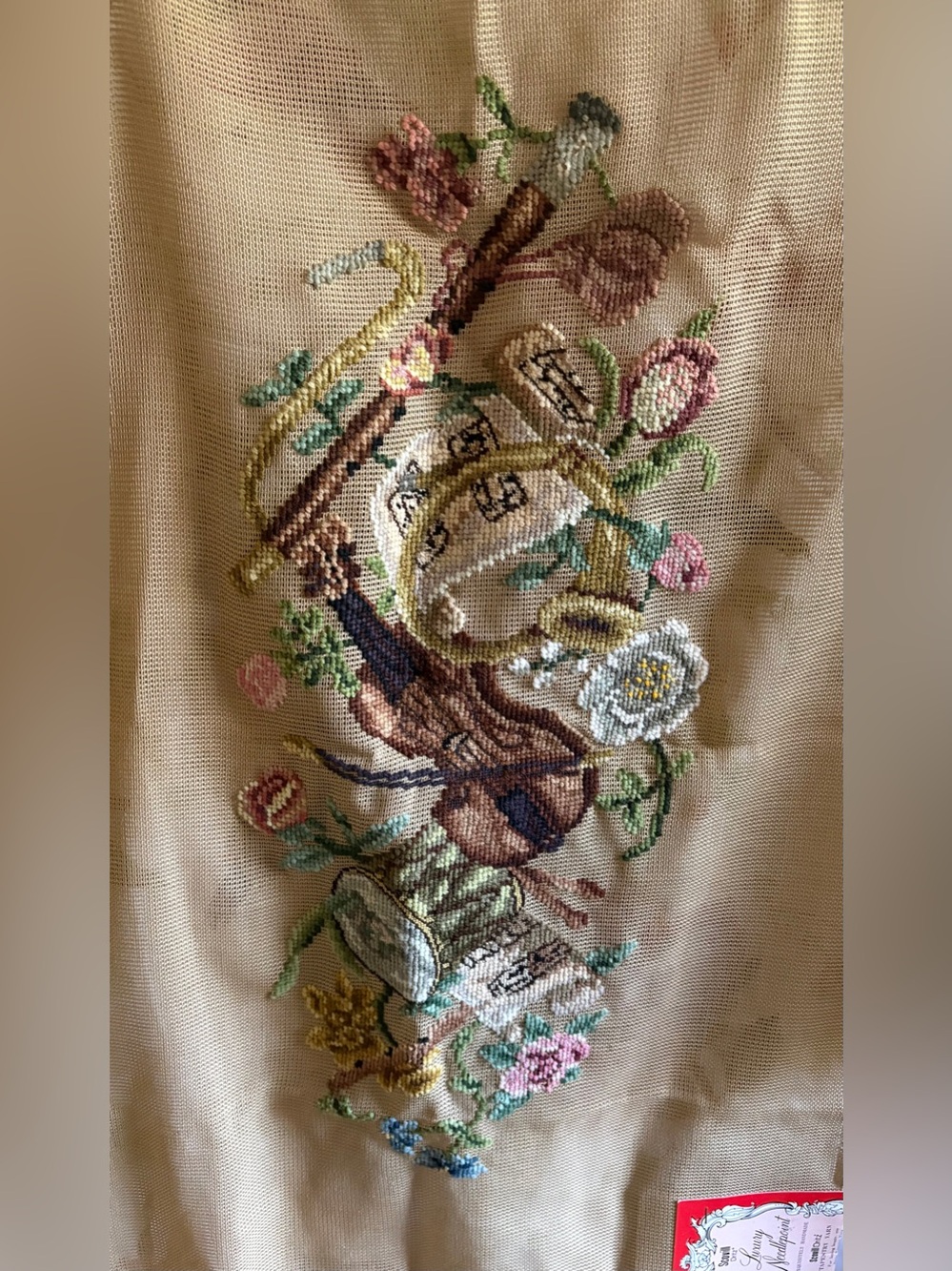 Vintage Musical themed Scovill Dritz handmade needlepoint canvas 21 x 36